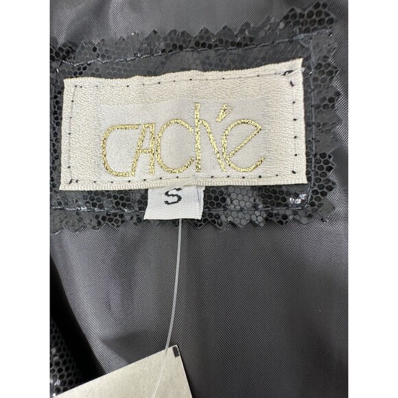 CACHE vintage Y2K JACKET Snake leather Print Leather BLACK Zip Pockets S NWT - Picture 6 of 11